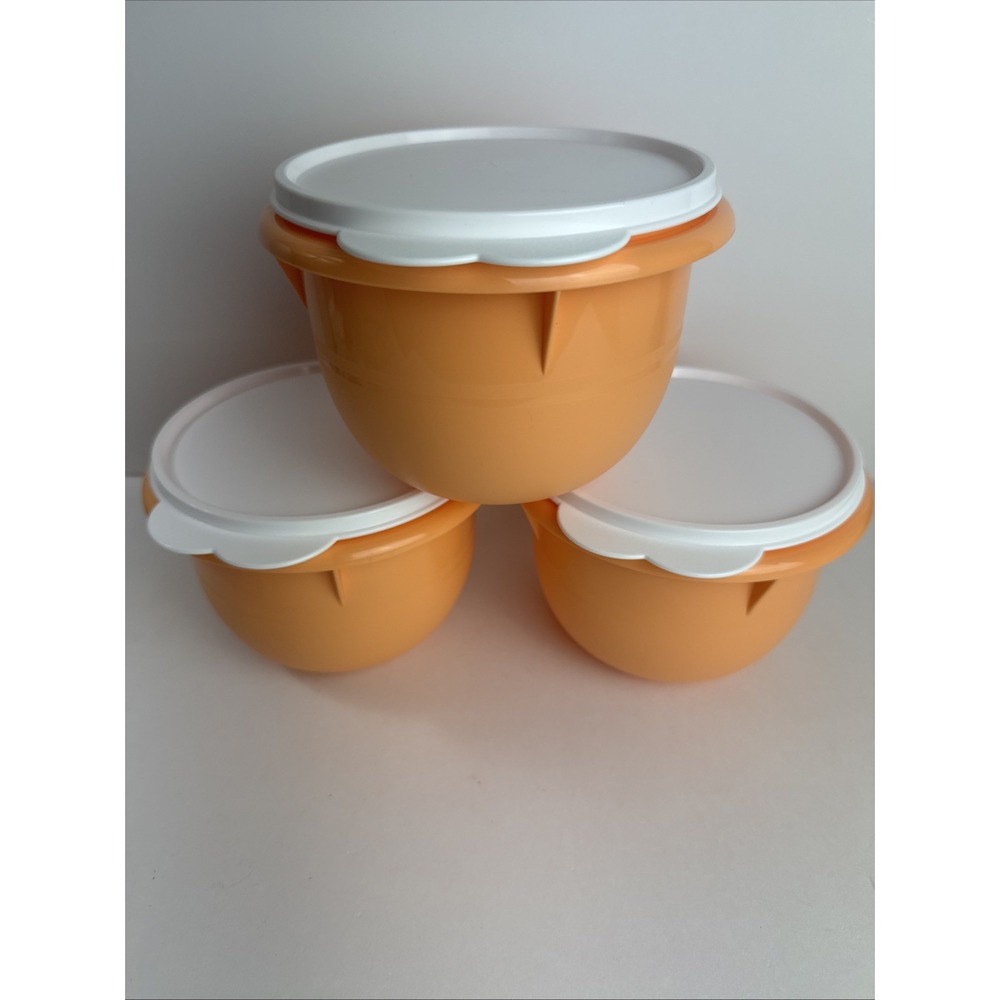 Tupperware Ultimate Mixing Bowl Set of 3 Orange Taffy With White Seal 5 Cup
